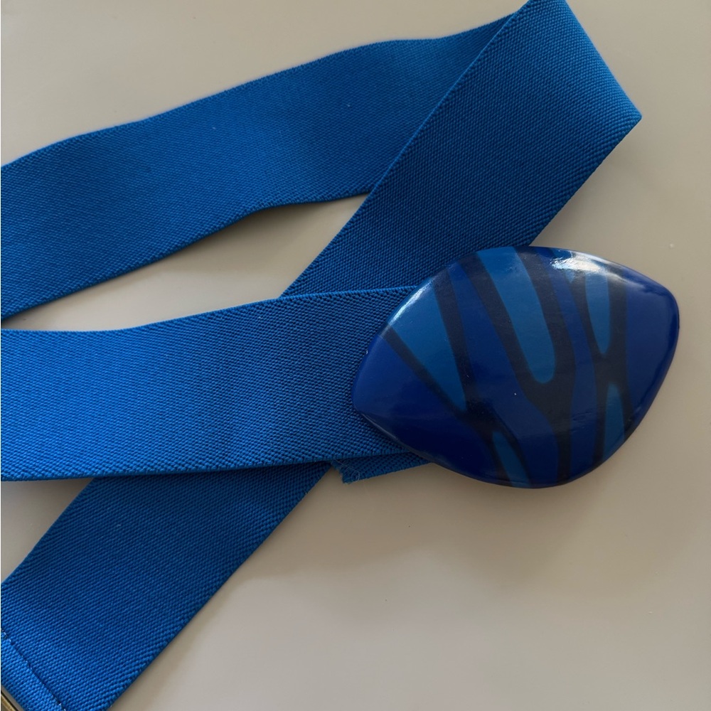 Vintage Stretchy Blue Belt with Decorative Buckle